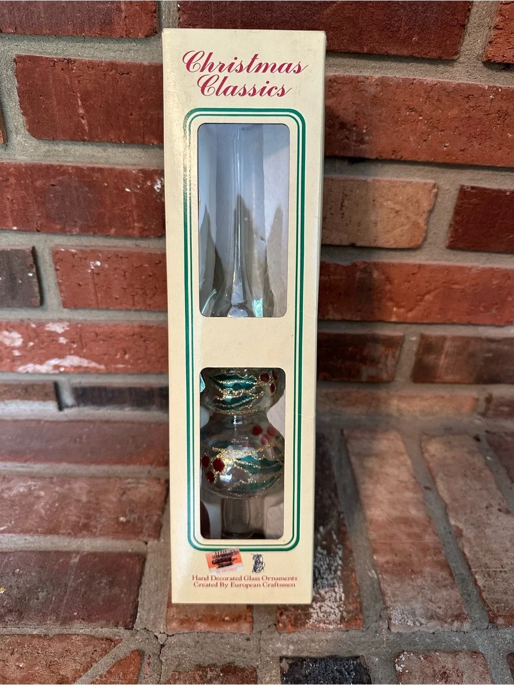 VTG Christmas Classics Romania Glass Triple Bulb Finial Tree Topper w/ Box Holly